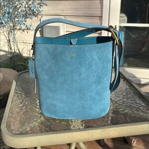 Coach Bleecker Bucket Bag 21 Sea Blue Suede NWT